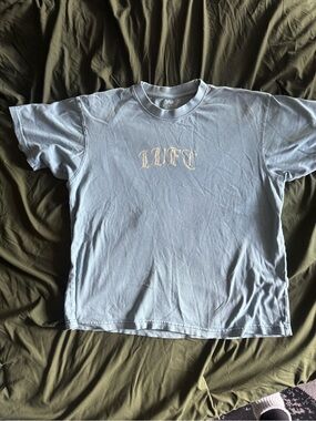 LvlVFT Light Blue Crewneck Tee with Neck Print Logo